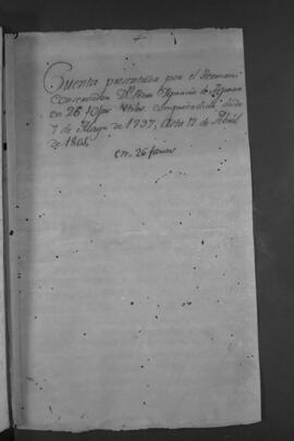 Rendición de cuentas del Hermano Conservador Pedro Ignacio de Aguiar, de la órden tercera.